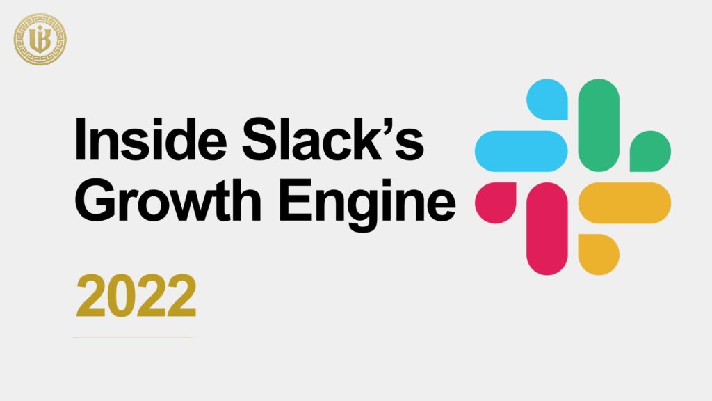 Modern presentation slide with "Slack Case Study" text. Features a large purple icon of four interconnected people icons forming a square, symbolizing teamwork.