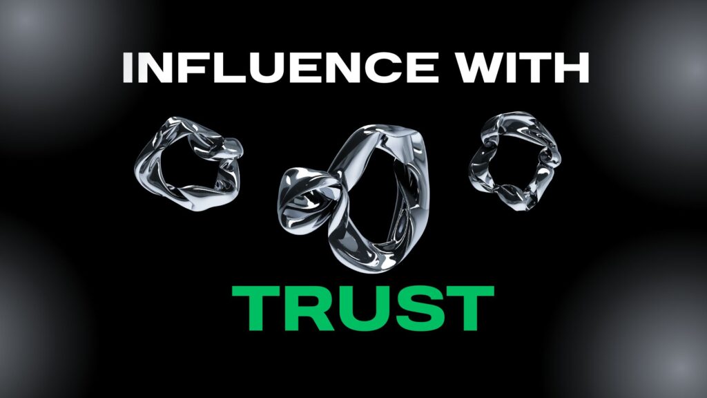 Dark, abstract graphic with "Influencer Marketing in Fintech" text. Features a central pink and purple, multi-faceted geometric icon, suggesting strategic advocacy and targeted engagement.