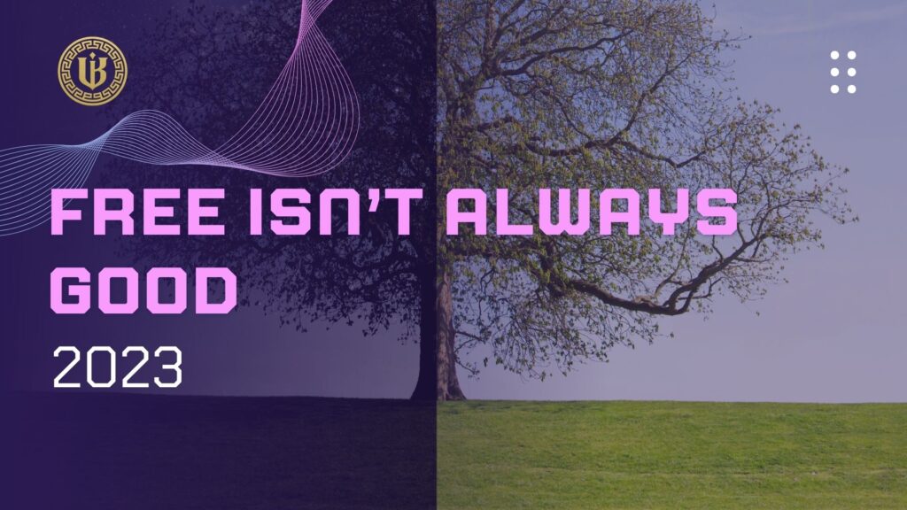 Modern presentation slide with "Freemium vs Free Trial: What Works in 2023" text. Features the "Underboss Media" logo and name, and a purple geometric design element.