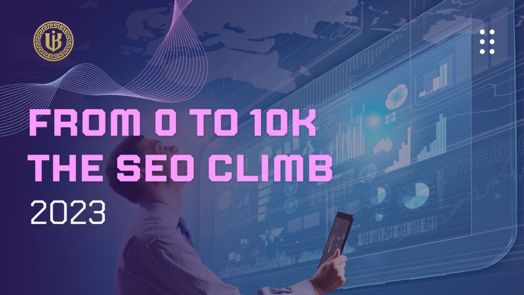 Modern presentation slide with "The SEO Strategy That Took a SaaS From 0 to 10K Visits in 90 Days" text. Features the "Underboss Media" logo and name, and a purple geometric design element.