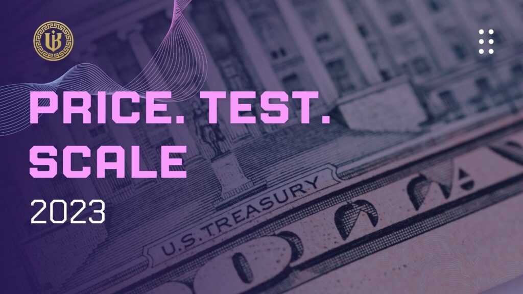 Modern presentation slide with "SaaS Pricing Experiments in 2023: What Actually Worked" text. Features the "Underboss Media" logo and name, and a purple geometric design element.