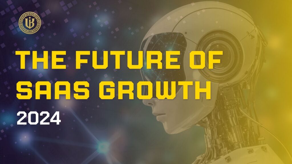 Modern presentation slide with "SaaS Growth Trends 2024: What’s Defining the Next Wave of Scale" text. Features the "Underboss Media" logo and name, and a purple geometric design element.