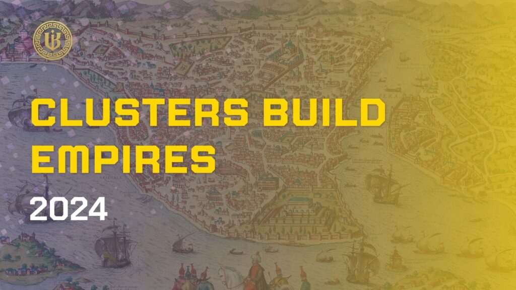 Modern presentation slide with "Advanced SEO for SaaS: Mastering Cluster Content for Scalable Growth" text. Features the "Underboss Media" logo and name, and a purple geometric design element.