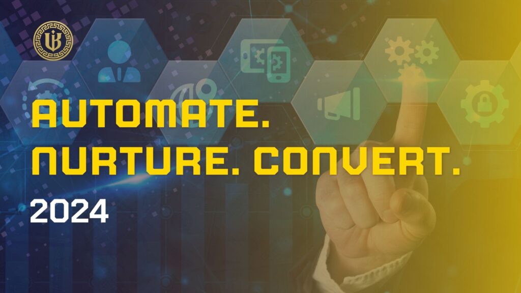 Modern presentation slide with "Email & Lifecycle Automation in 2024: Turning Workflows Into Revenue" text. Features the "Underboss Media" logo and name, and a purple geometric design element.